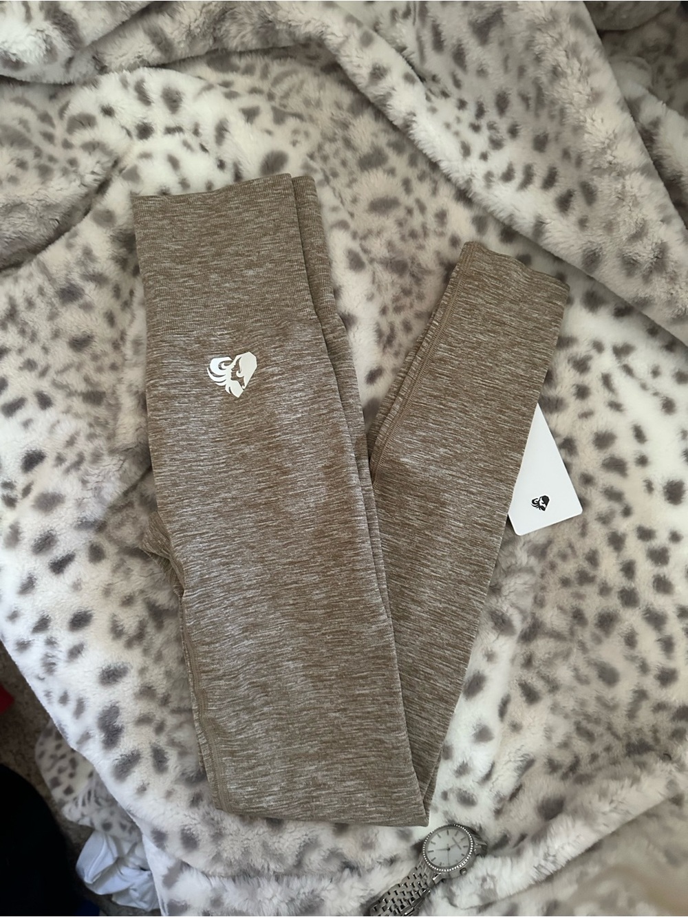 Heart Logo High-Waist Leggings in Taupe